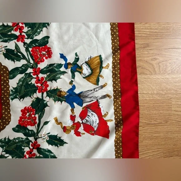 vintage christmas scarf silk - Picture 4 of 10